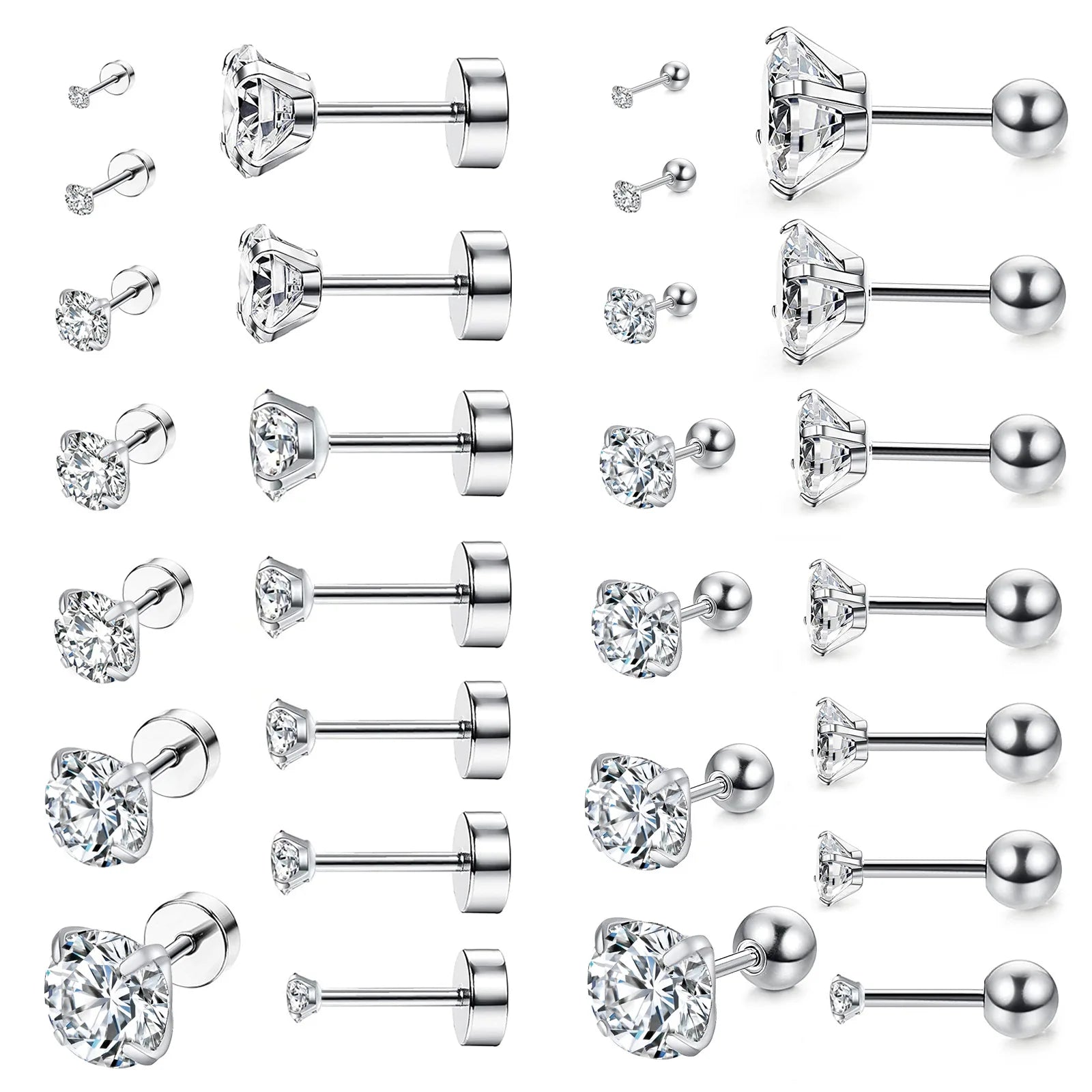 LUXUSTEEL Stainless Steel Round Cubic Zirconia Small Earrings