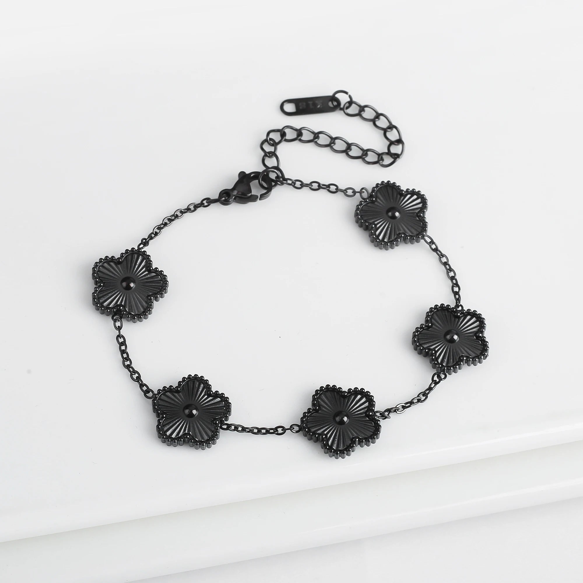 Adjustable Stainless Steel Five-Leaf Flower Bracelet for Women