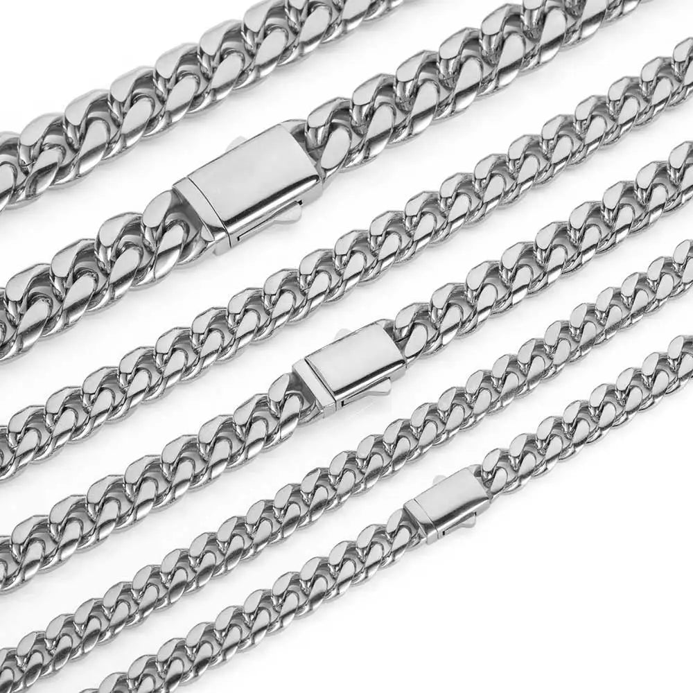 Cuban Link Chain Necklace Stainless Steel Gold Color 8-14mm