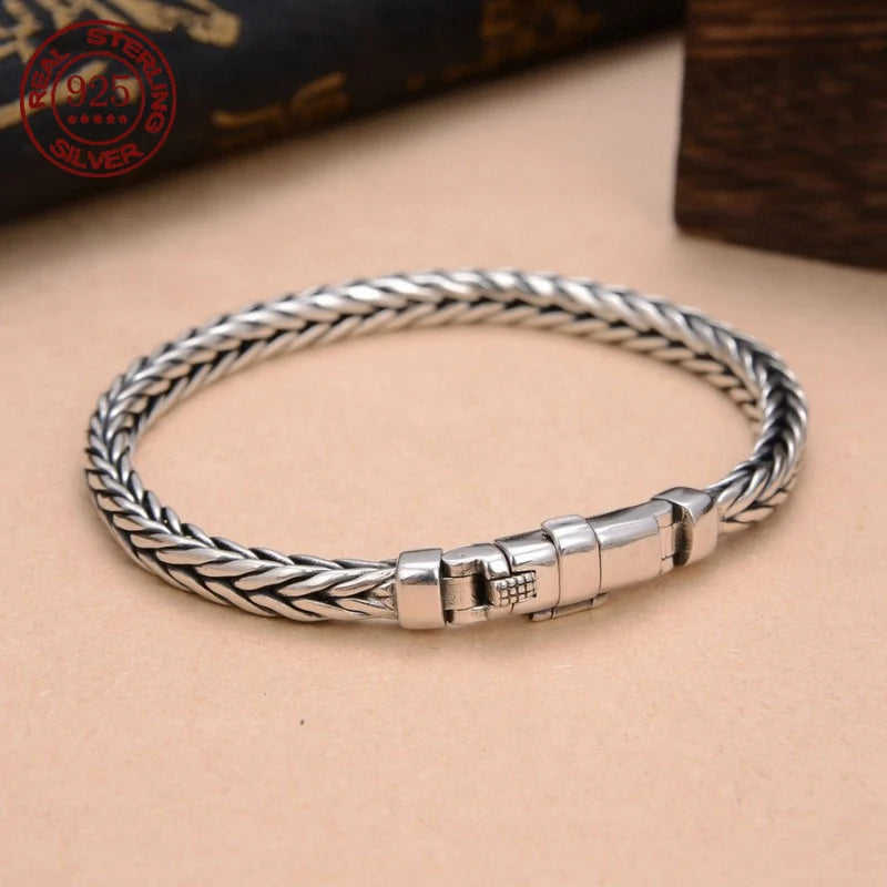 S925 Sterling Silver Woven Charm Bracelet for Unisex