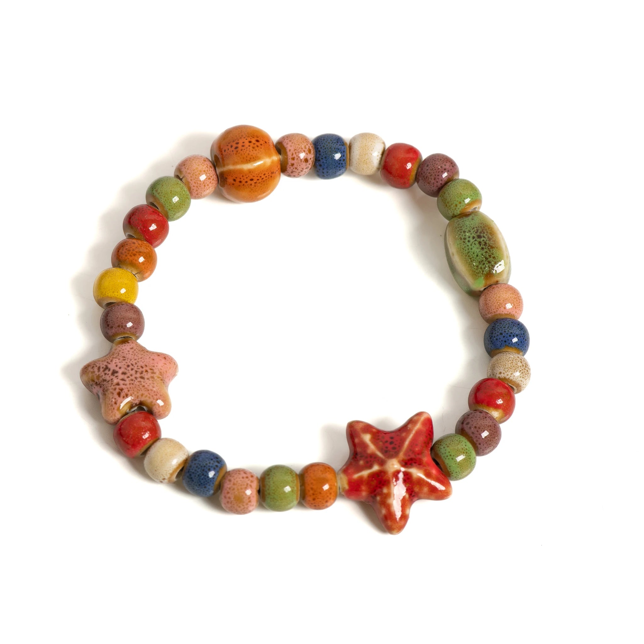 Ceramic Beaded Bracelet with Starfish and Seashells for Women