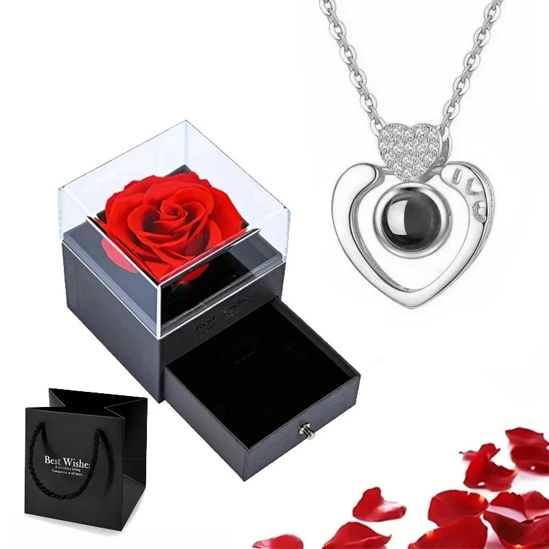 Projection Necklace Set With Heart Pendant and Gift Box
