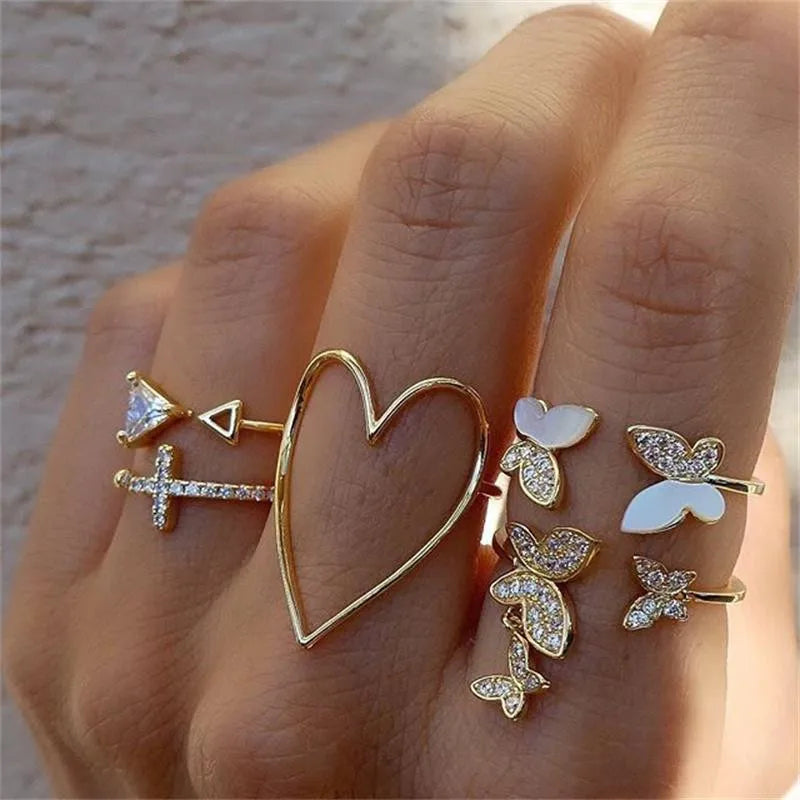 Cubic Zirconia Silver Crystal Rings Set for Women