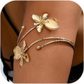 Gold Flower Arm Cuff Bangle Bracelet for Women