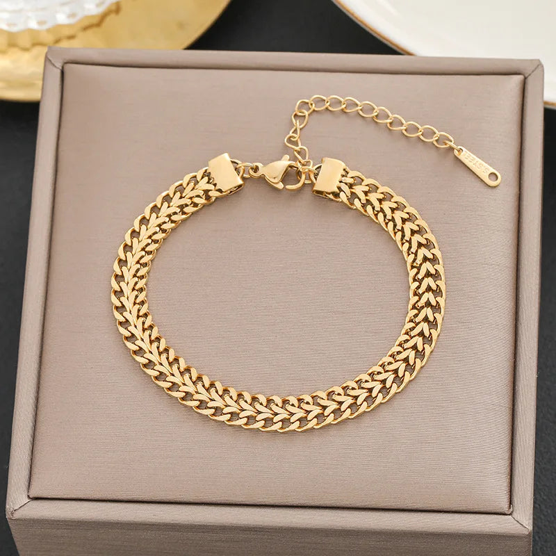 Gold Color Stainless Steel Twist Chain Bracelet for Women