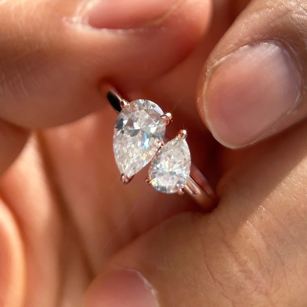 Double Pear Cut Moissanite Ring for Women 925 Silver