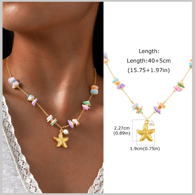 Gold Plated Pearl Shell Conch Starfish Necklace for Women