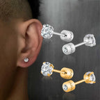 Stainless Steel Crystals Stud Earrings for Men and Women