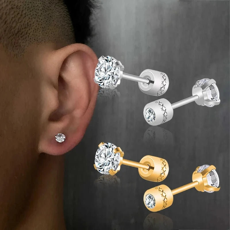 Stainless Steel Crystals Stud Earrings for Men and Women