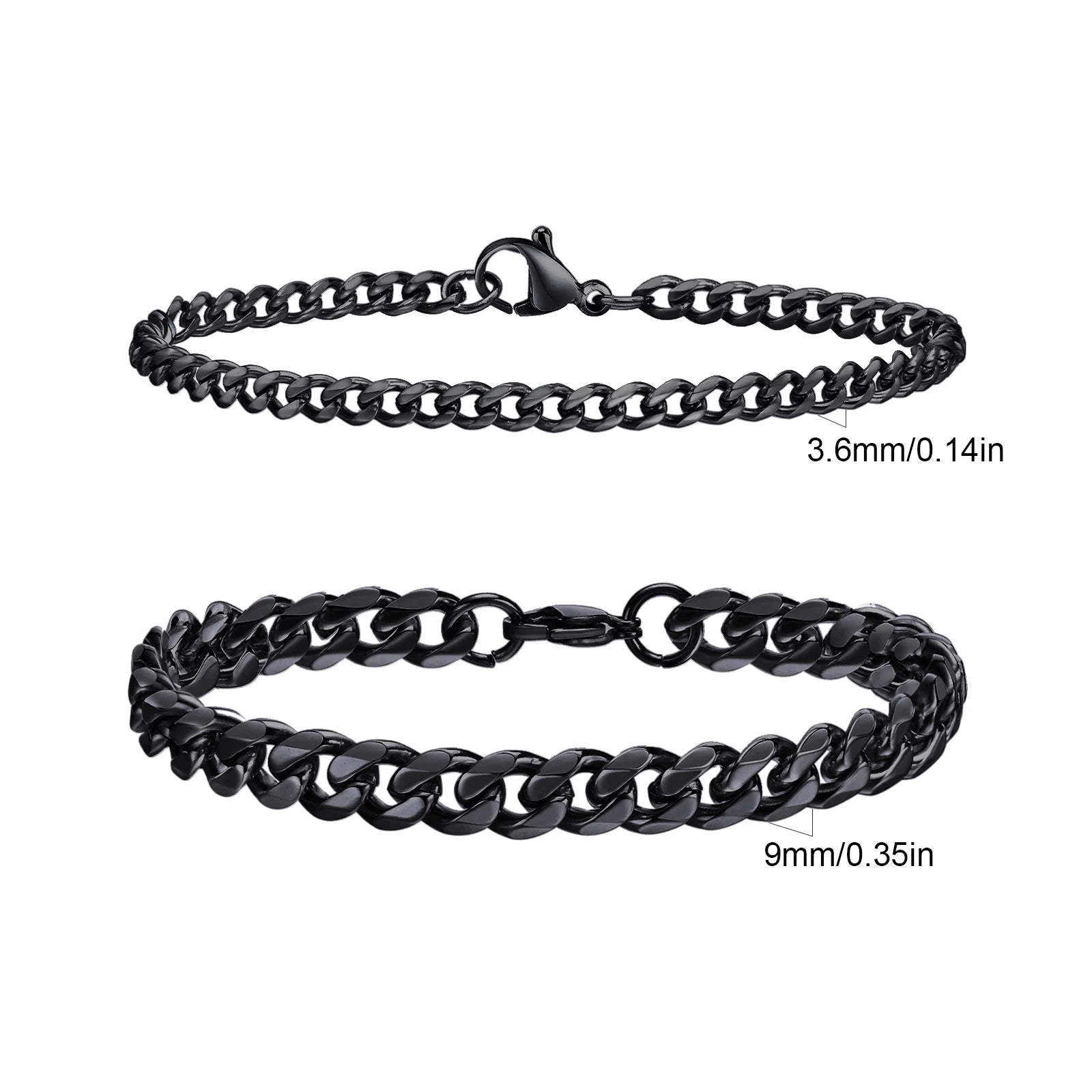 Men's Stainless Steel Chain Bracelets 2pcs Set in Silver Gold Black