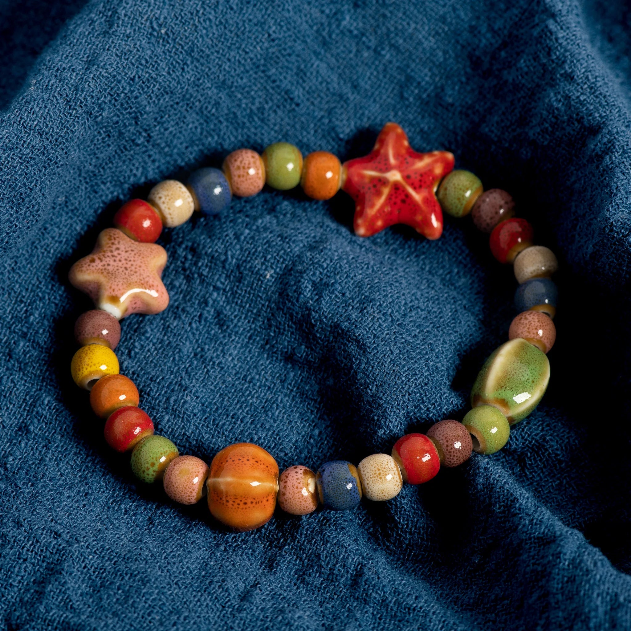 Ceramic Beaded Bracelet with Starfish and Seashells for Women