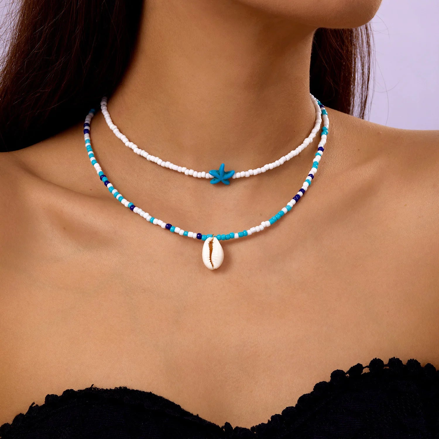 Turquoise Bohemian Choker Necklace with Shells for Women