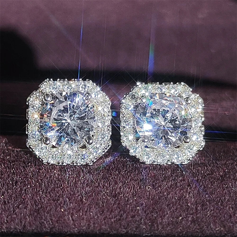 Silver Plated Zircon Stud Earrings for Women Wedding Gift