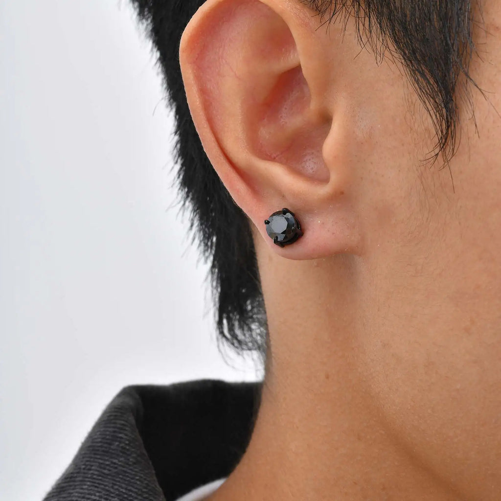 Punk Round Magnetic Zircon Stainless Steel Clip Earrings