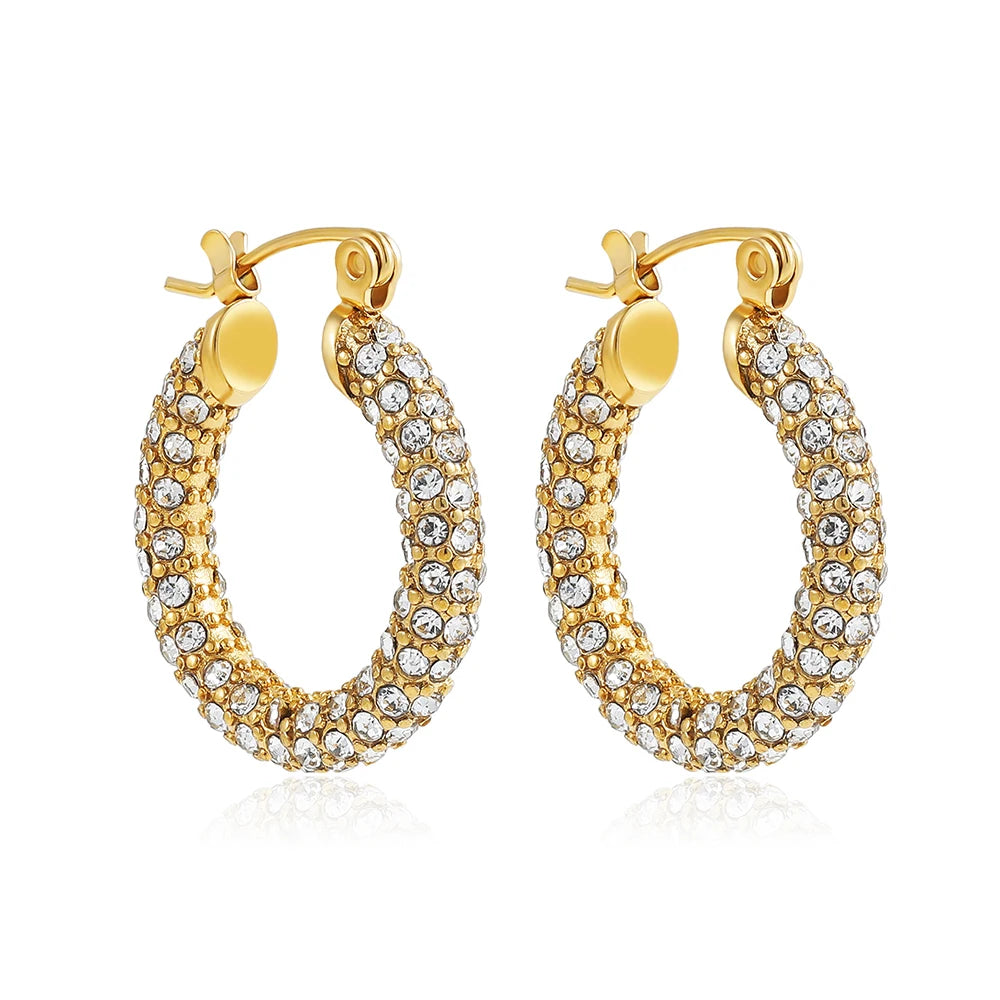 CZ Zircon Gold Plated Huggie Hoop Earrings for Women