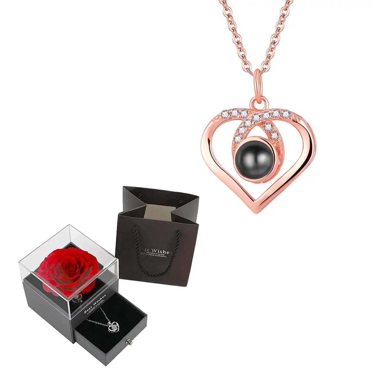 Projection Necklace Set With Heart Pendant and Gift Box