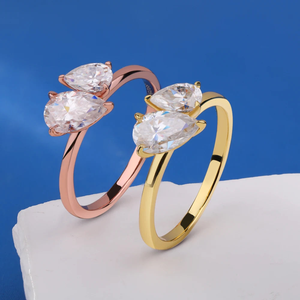 Double Pear Cut Moissanite Ring for Women 925 Silver