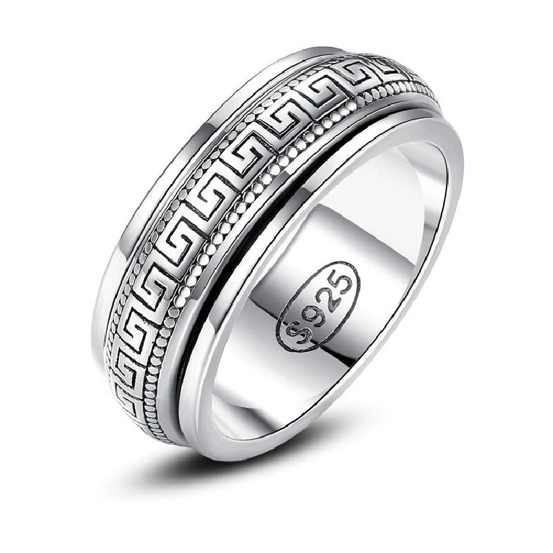 S925 Sterling Silver Great Wall Pattern Spinner Ring