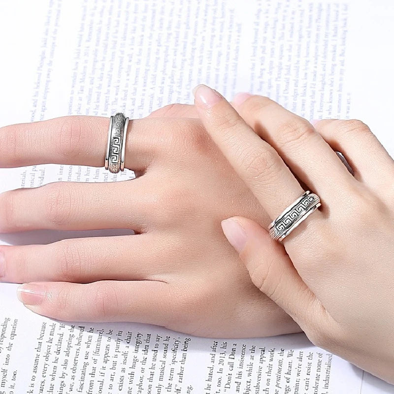 S925 Sterling Silver Great Wall Pattern Spinner Ring