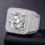 Rhinestone Hip Hop Square Ring Pave Setting CZ Engagement Ring