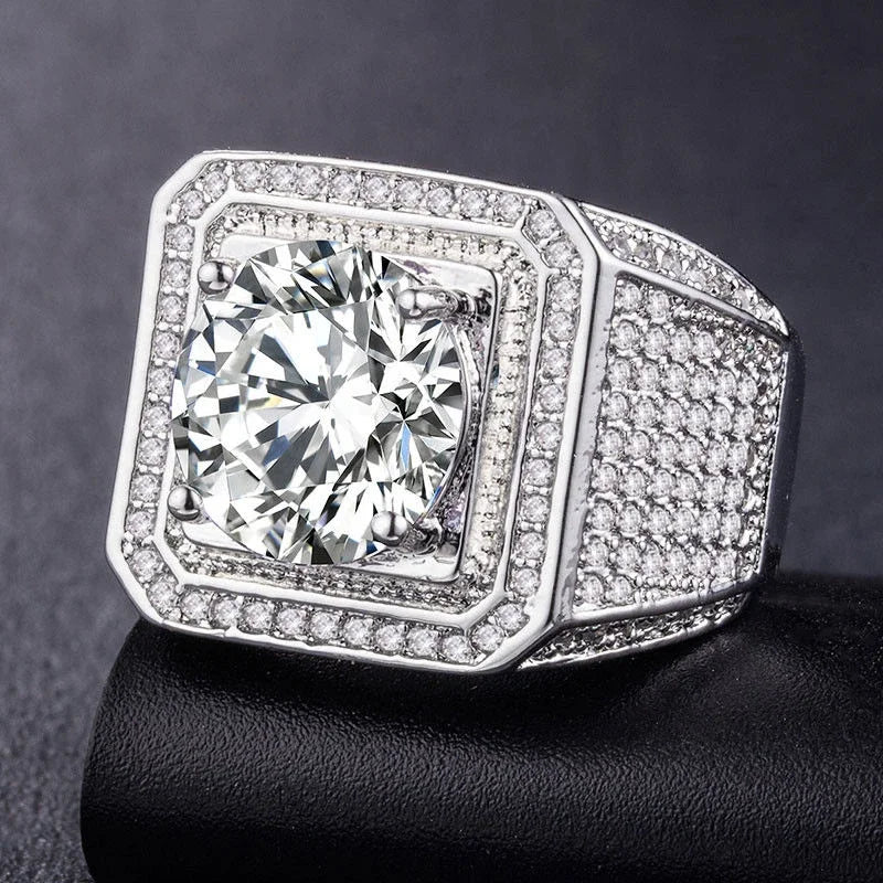 Rhinestone Hip Hop Square Ring Pave Setting CZ Engagement Ring