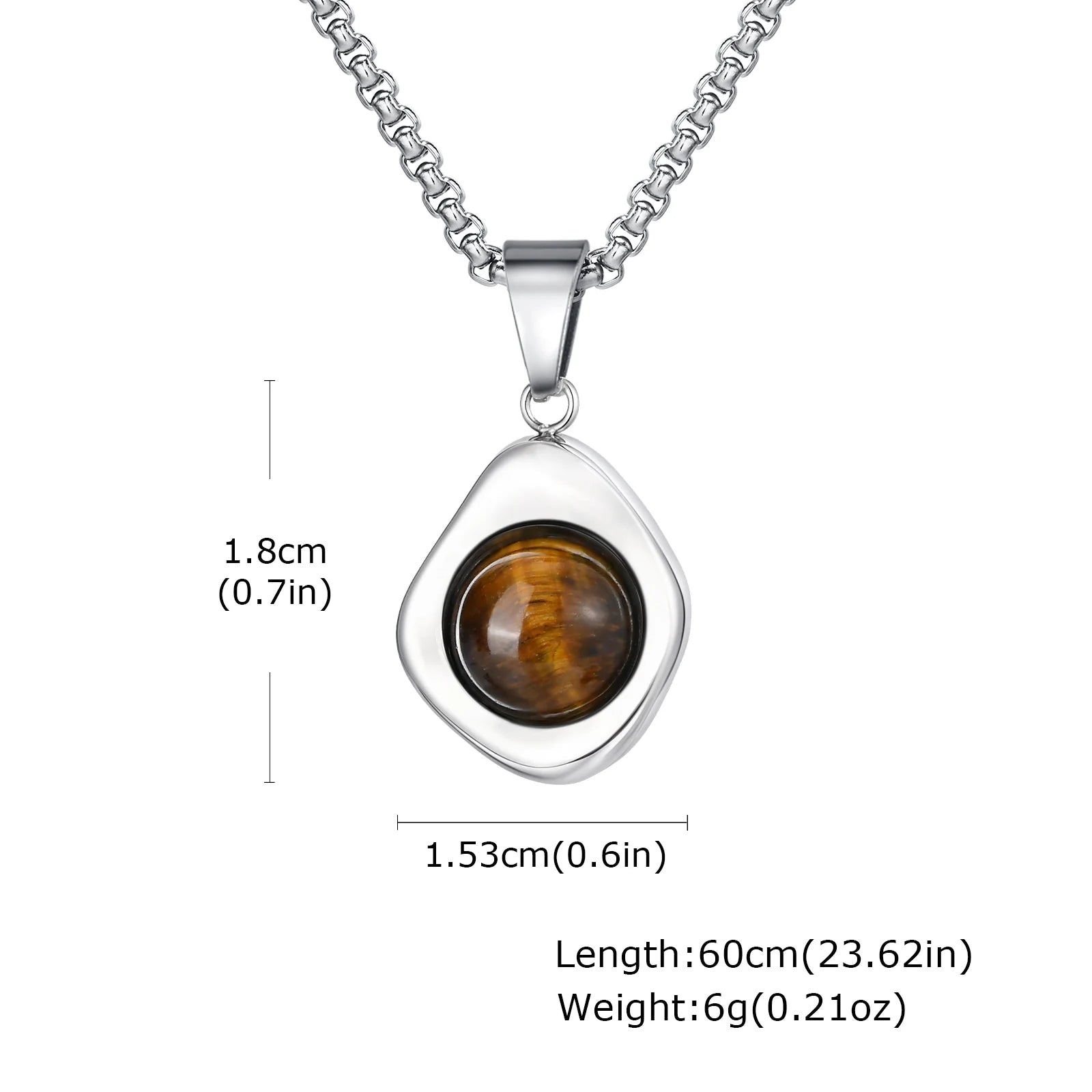 Square Natural Stone Pendant Necklace for Men in Stainless Steel