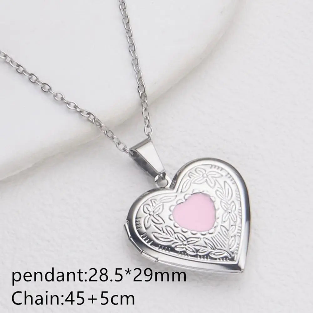 Photo Locket Necklace Pendant Titanium Steel Gold Silver