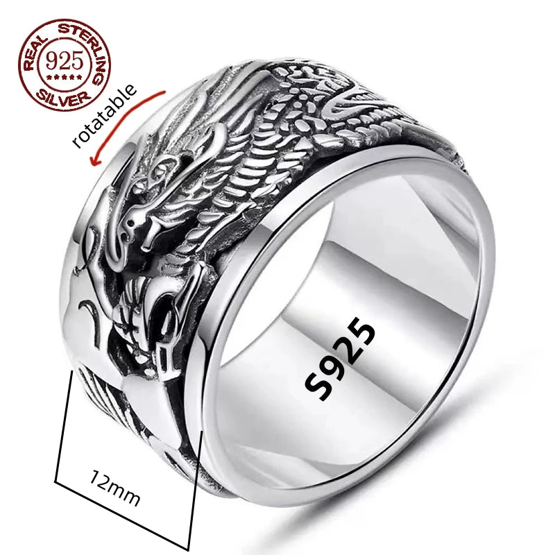 S925 Sterling Silver Great Wall Pattern Spinner Ring