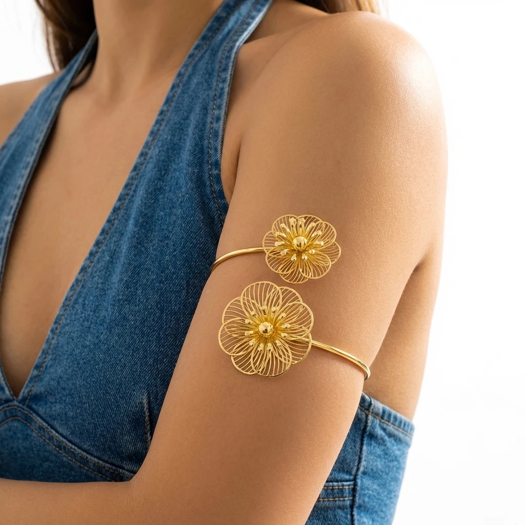 Gold Spiral Upper Arm Cuff Bracelet for Women by RINHOO FRIENDSHIP