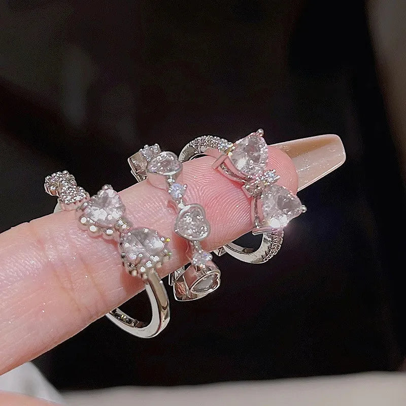 Kpop Gothic Heart Metal Ring for Women in Silver Color