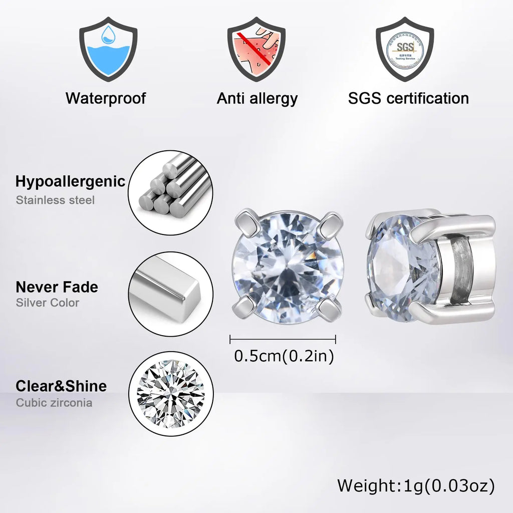 Punk Round Magnetic Zircon Stainless Steel Clip Earrings