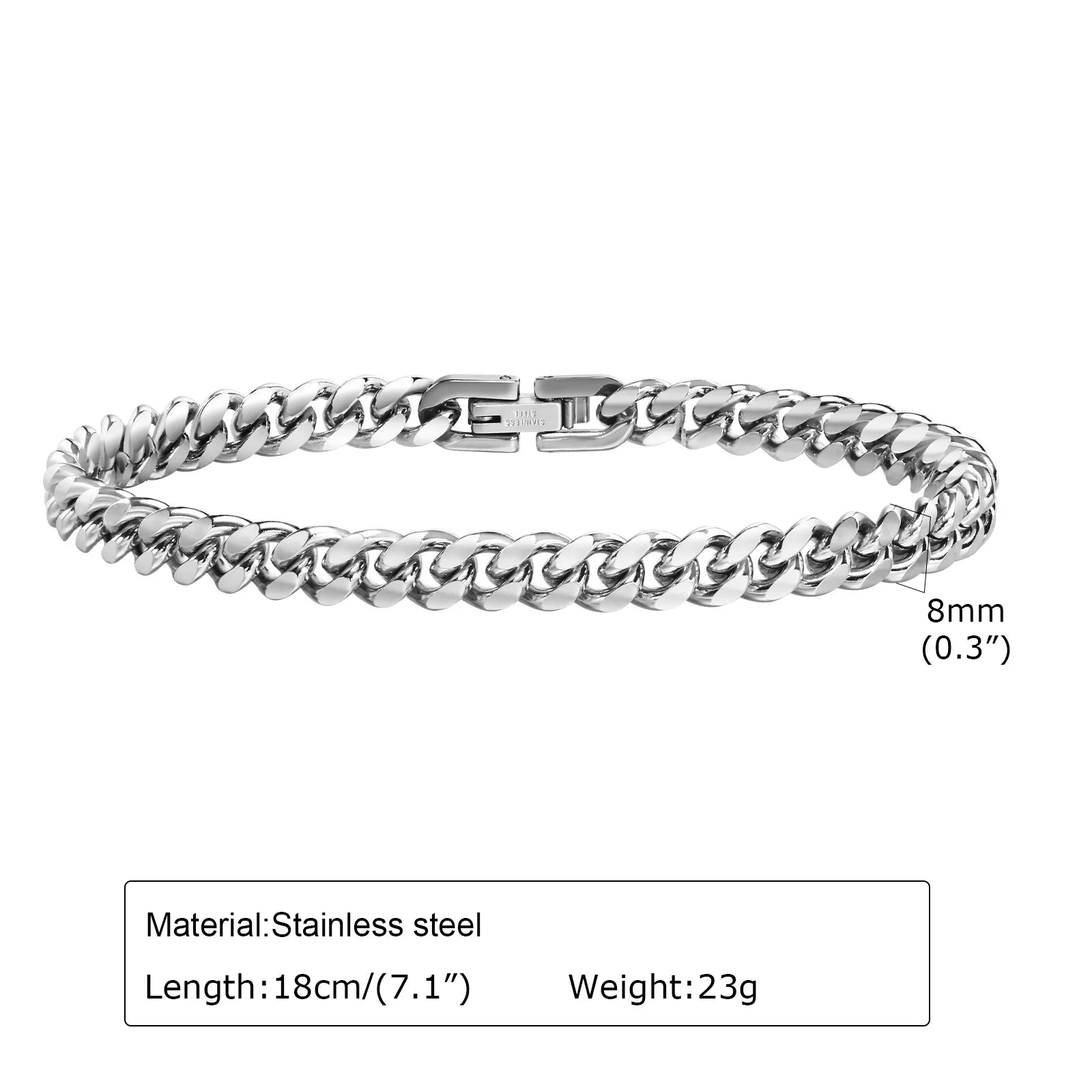 Cuban Chain Bracelets VNOX 6/8/10/12mm Stainless Steel Silver