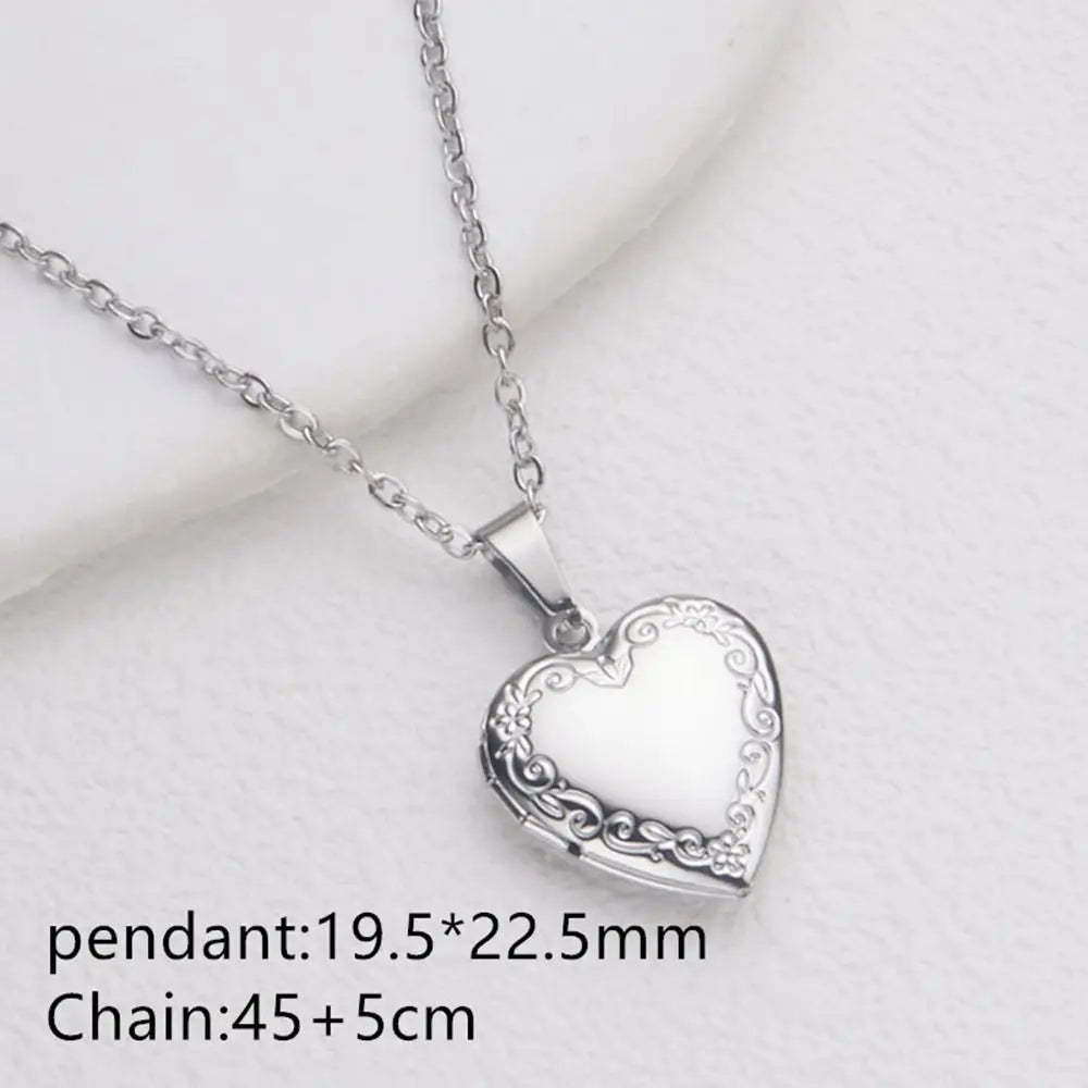 Photo Locket Necklace Pendant Titanium Steel Gold Silver