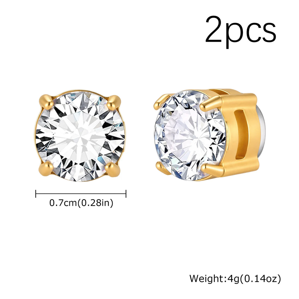 Punk Round Magnetic Zircon Stainless Steel Clip Earrings