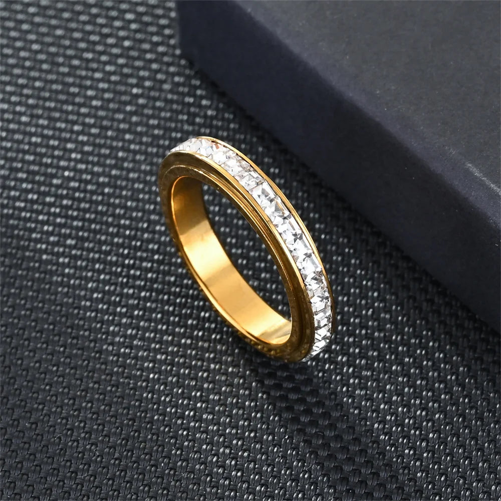 Fidget Anxiety Ring Women's Stainless Steel Crystal Spinner