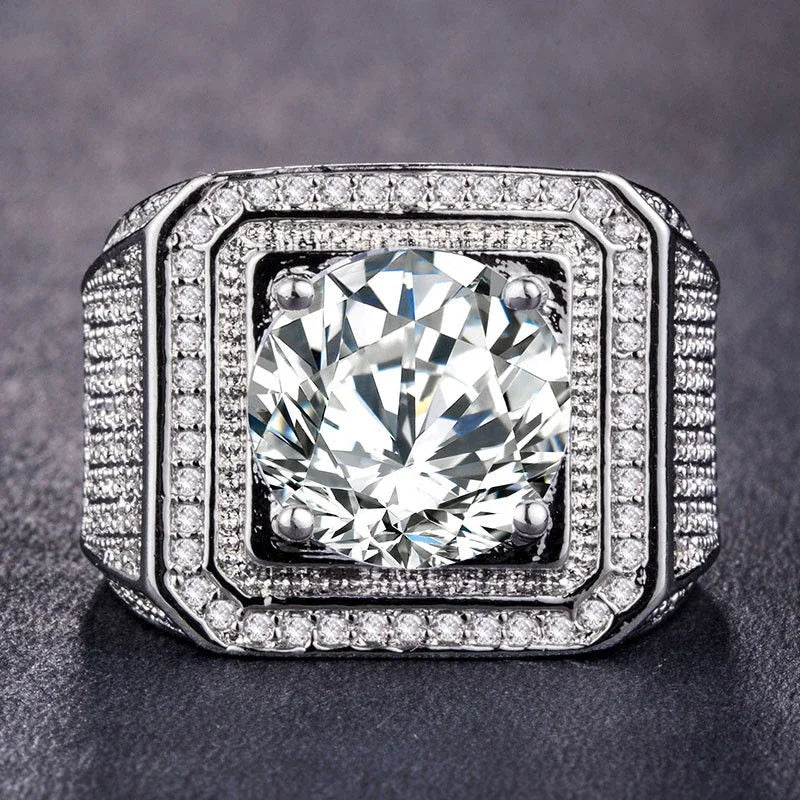 Rhinestone Hip Hop Square Ring Pave Setting CZ Engagement Ring
