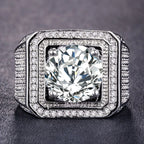 Rhinestone Hip Hop Square Ring Pave Setting CZ Engagement Ring
