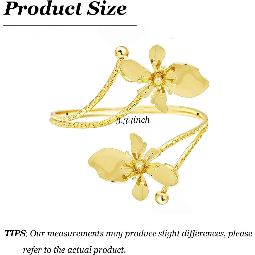 Gold Flower Arm Cuff Bangle Bracelet for Women