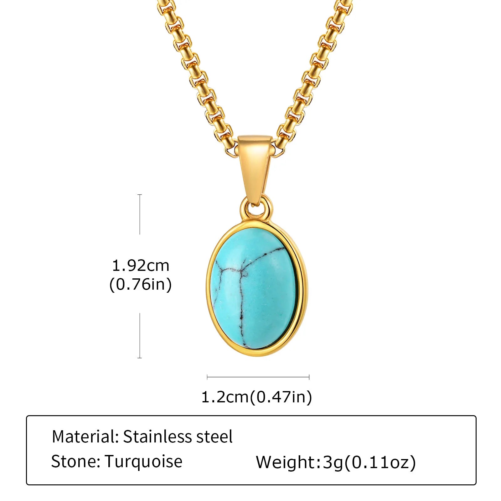 Square Natural Stone Pendant Necklace for Men in Stainless Steel