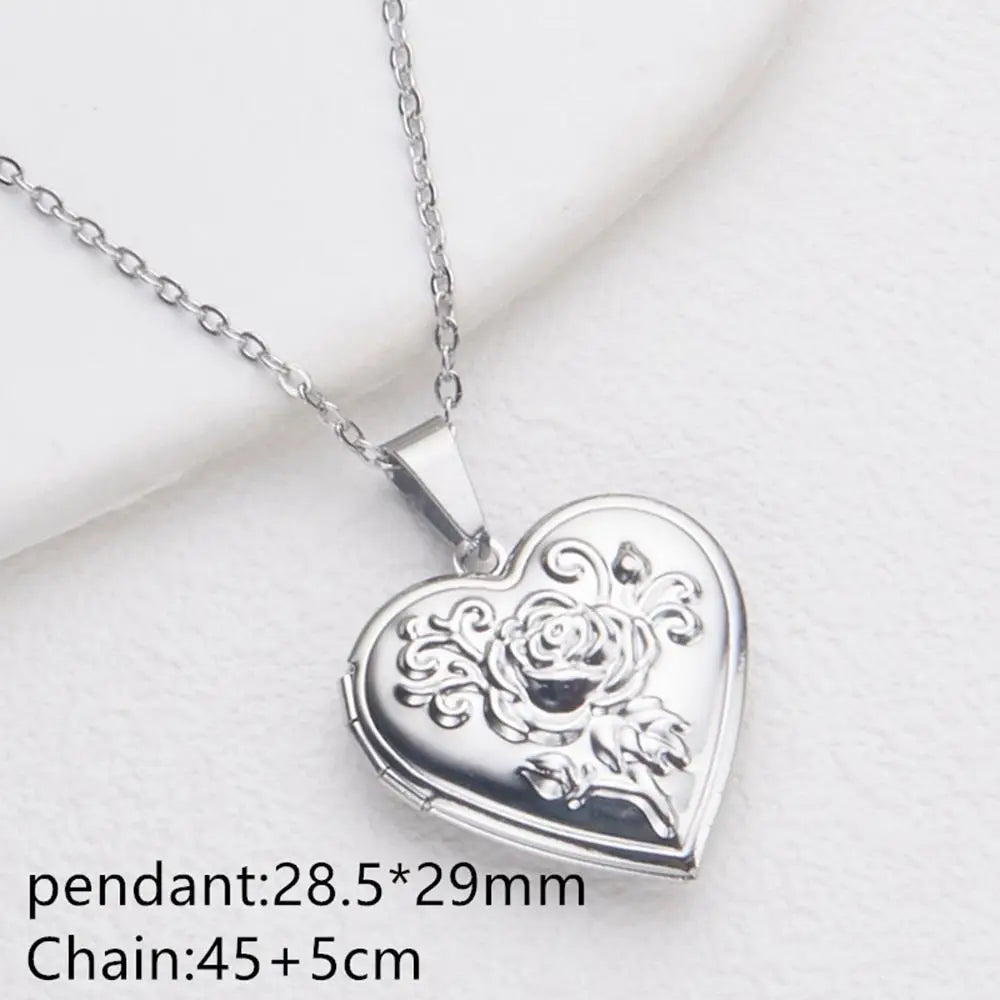 Photo Locket Necklace Pendant Titanium Steel Gold Silver