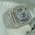 Rhinestone Hip Hop Square Ring Pave Setting CZ Engagement Ring