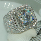 Rhinestone Hip Hop Square Ring Pave Setting CZ Engagement Ring