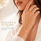 Gold Stainless Steel Hand Chain Ring Bracelet for Women