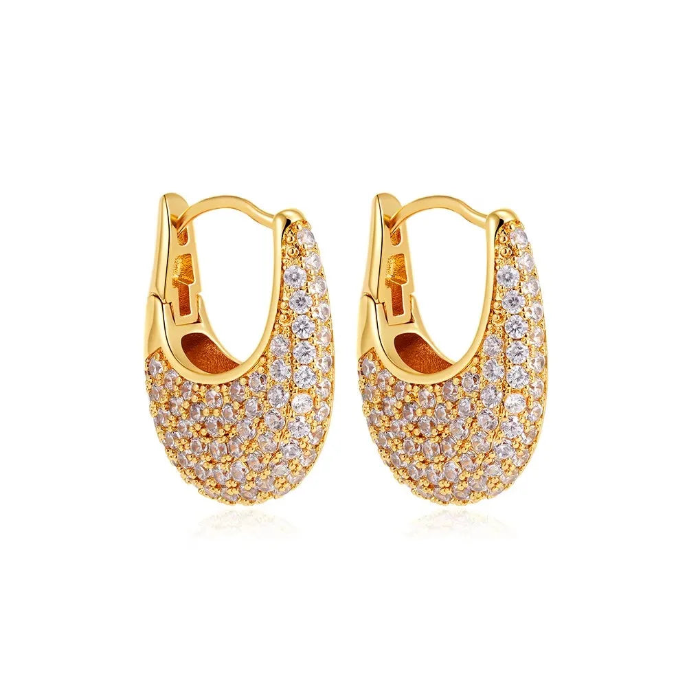 CZ Zircon Gold Plated Huggie Hoop Earrings for Women