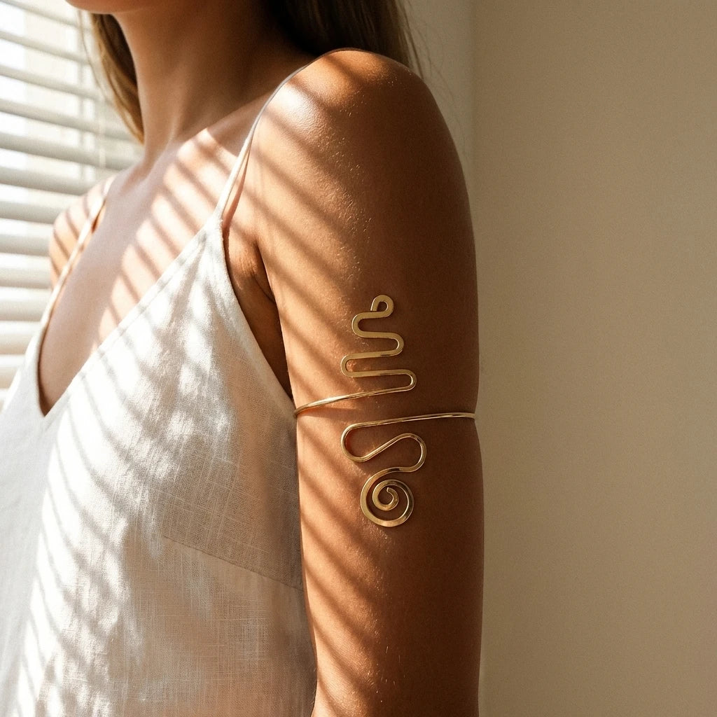 Gold Spiral Upper Arm Cuff Bracelet for Women by RINHOO FRIENDSHIP