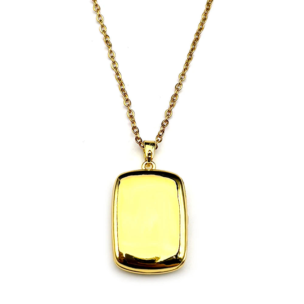 Gold Color Stainless Steel Photo Locket Pendant Necklace 50cm