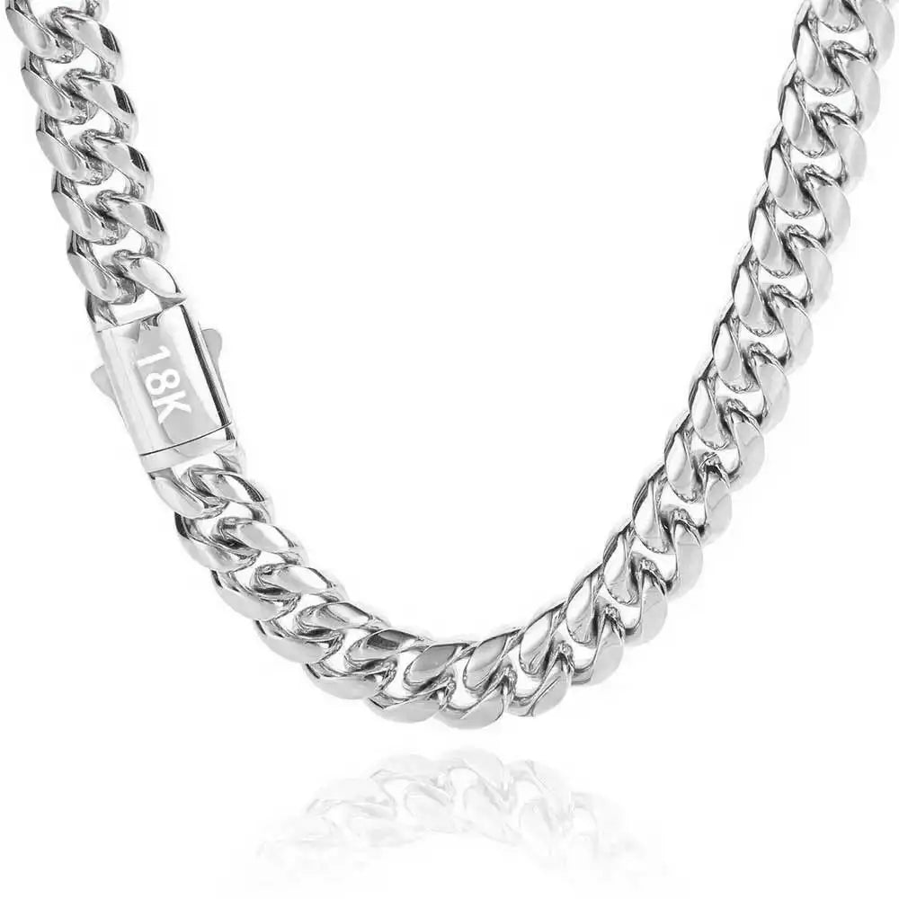 Cuban Link Chain Necklace Stainless Steel Gold Color 8-14mm