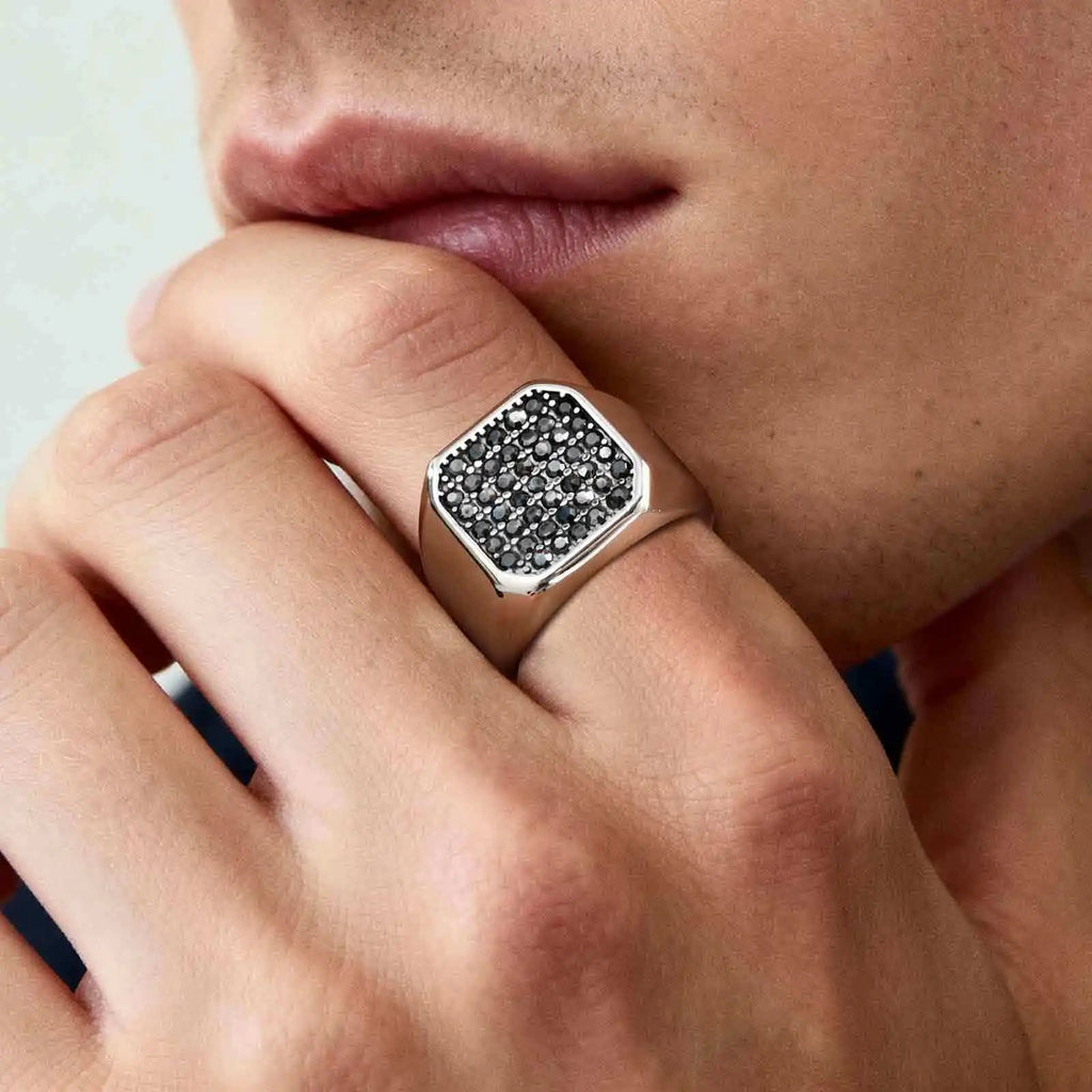 Vnox Stainless Steel Ring with Grey Zircon, Silver, US Size 7-12