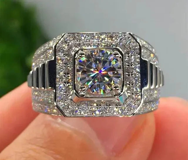 Rhinestone Hip Hop Square Ring Pave Setting CZ Engagement Ring