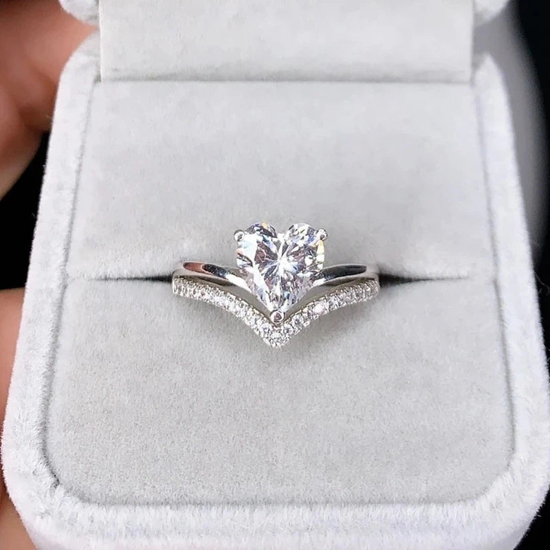 Women Silver Zircon Engagement Ring Set Bridal Jewelry